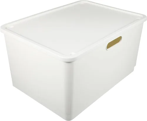 Caja de almacenamiento de plástico portátil con tapa, contenedor organizador mediano y ancho para suministros para el hogar, contenedor multiusos