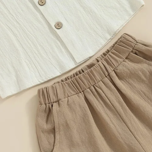 Miniatura 6 de Karuedoo Conjunto de 2 piezas de ropa de algodón y lino de manga corta con botones y pantalones cortos para el verano