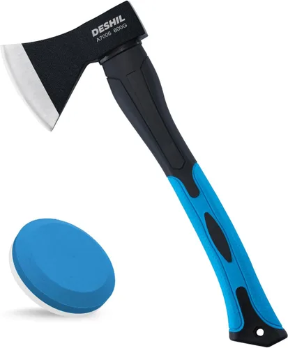Miniatura 11 de Hacha de Cortar, Hacha para Exteriores de 15" de Acero al Carbono Forjado Tratado Térmicamente Herramienta Mazo Manual, Mango de Fibra de Vidrio