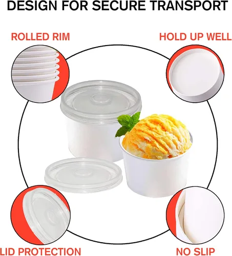 Miniatura 3 de Recipientes de sopa de papel de 12oz con tapas, cuencos de sopa desechables con tapas, 50