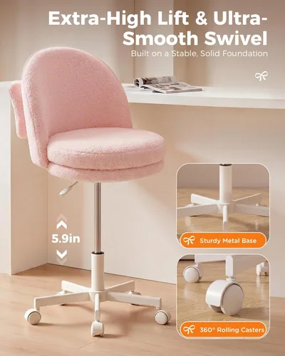 Miniatura 7 de GTRACING Silla de oficina alta de terciopelo con ruedas, sillas de tocador con respaldo, altura versátil: de oficina a taburetes de bar, silla