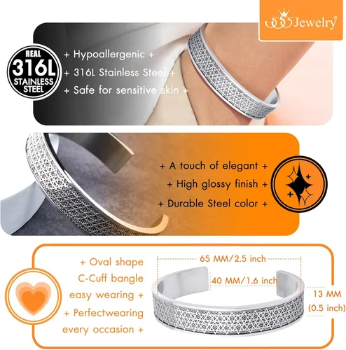 Miniatura 6 de 555Jewelry Exclusiva pulsera de acero inoxidable con diseño de estrella de David para hombre