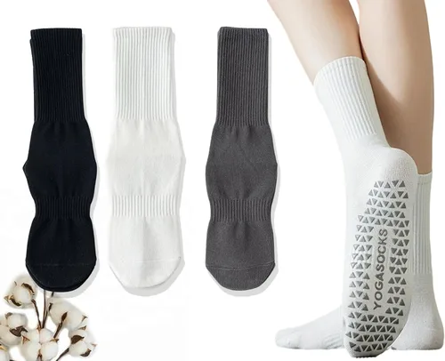 Miniatura 9 de Calcetines de agarre para mujer, calcetines de yoga para pilates, antideslizantes, barre danza, hospital, correr, lindo, de algodón, 3/4 pares