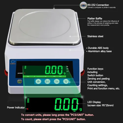 Miniatura 3 de Báscula Científica de Precisión de Laboratorio RUISHAN 1000g x 0.01g g/lb/oz/ct Escala de 0.01 Gramo, Báscula de Laboratorio, Báscula
