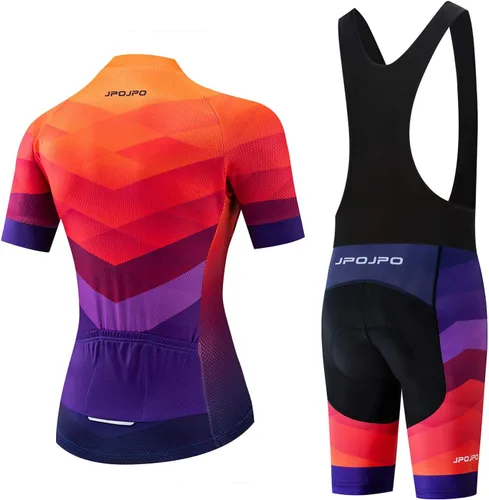 Miniatura 89 de Camiseta de ciclismo para mujer, manga corta y pantalones cortos de ciclismo acolchados para verano