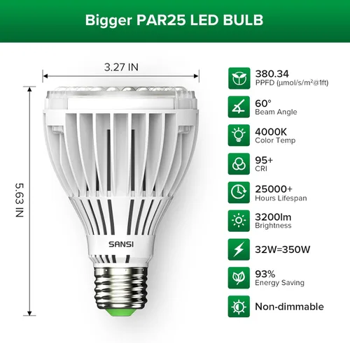 Miniatura 8 de SANSI Bombillas de Luz de Crecimiento de 32W para Plantas de Interior, Equivalente a 350W Bombilla LED de Luz de Crecimiento de Espectro Completo