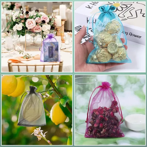 Miniatura 3 de Partyeah 50 bolsas de organza de 4 x 6 pulgadas, pequeñas bolsas de malla para joyas, bolsas con cordón para bolsas de regalo de organza de dulces