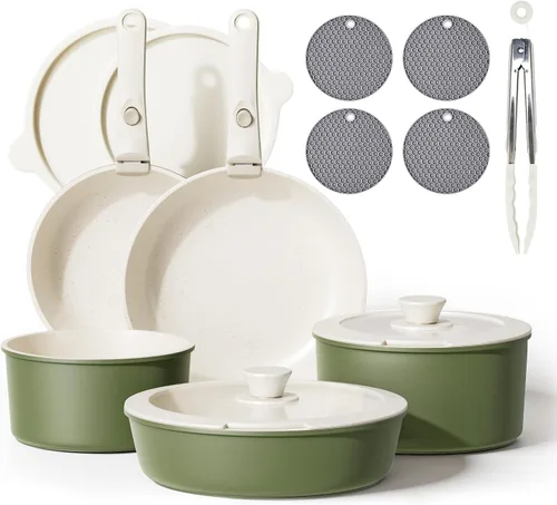 Miniatura 12 de Caannasweis Juego de utensilios de cocina antiadherentes desmontables, ollas y sartenes de inducción apilables con asas extraíbles, aptos