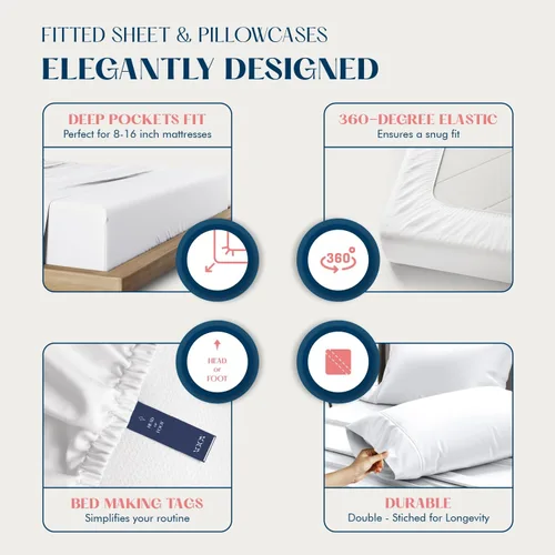 Miniatura 4 de XOOX Linen Juego de Sábanas de Algodón 100% Twin - Sábanas de Algodón de 500 Thread Count Tamaño Twin, Extra Suaves, Tejido Satén, Sábanas