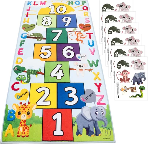 Alfombra de Hopscotch para niños, suave y divertida alfombra de juego de animales del zoológico, alfombra de aprendizaje ABC, alfombra para niños