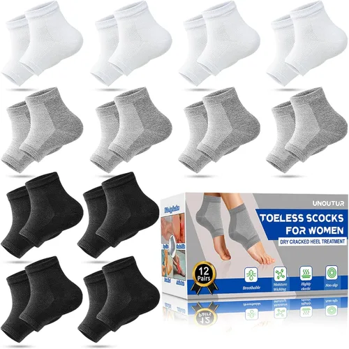 Miniatura 8 de Calcetines hidratantes, calcetines sin dedos para mujer para tratamiento de talón seco y agrietado, calcetines de silicona para mujer
