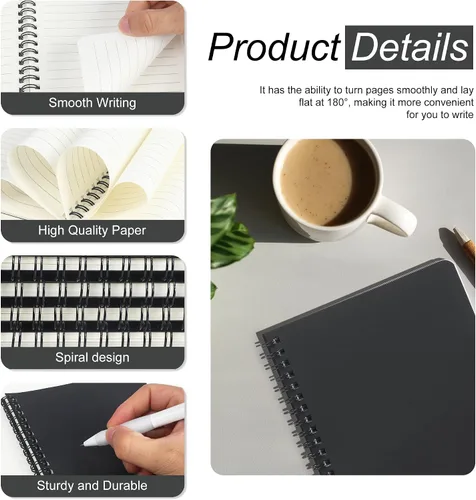 Miniatura 3 de miikoul - 60 paquetes de cuadernos en espiral A5, cuadernos con rayas negras a granel, 21 cm × 14 cm, 60 hojas/120 páginas, cuadernos de viaje