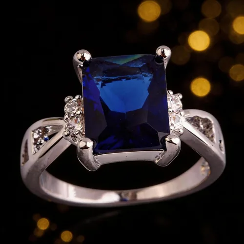 Miniatura 4 de Anillo solitario chapado en plata 925 con circonita cúbica de amatista artificial para mujer