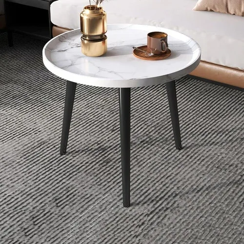 Mesa auxiliar, moderna mesa de centro pequeña con 3 patas, mesa de cóctel de madera, mesa auxiliar de centro retro para sala de estar, fácil Blanco