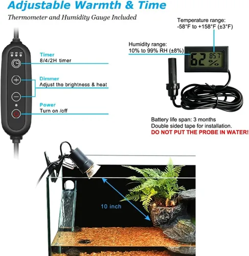 Miniatura 2 de DOMICA Lámpara de Calor para Reptiles Regulable con Temporizador + Bombilla de Luz UVA UVB de 50W, Foco de Calentamiento para Tortugas, Lámpara