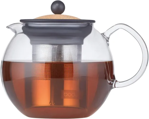 Miniatura 7 de Bodum Prensa de té de vidrio Assam de 34 oz con filtro de acero inoxidable, tapa de plástico negro