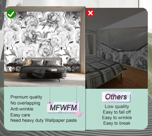 Miniatura 6 de MFWFM - Papel tapiz de peonías grises con diseño floral de acuarela para guardería (no se despega y pega)