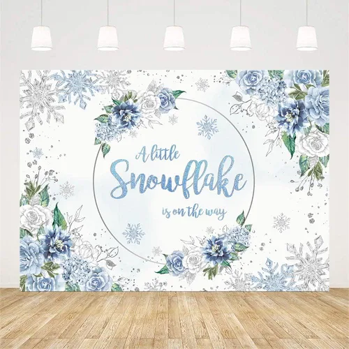 Miniatura 2 de AIBIIN Telón de fondo de invierno de 7 x 5 pies para baby shower de copo de nieve azul plateado copo de nieve floral del país de las maravillas