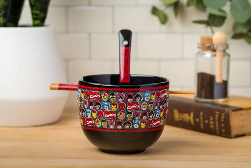 Miniatura 7 de Silver Buffalo Marvel Vengadores Iron Man, Capitán América, Spider-Man, Thor, Black Widow, Falcon, Hawkeye, Daredevil Tazón de Cerámica para Ramen