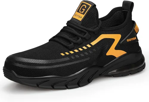 GLANOUDUN Zapatos con punta de acero para hombre, zapatos de trabajo para hombres, zapatos de seguridad ligeros y cómodos, puntera de acero, zapatos