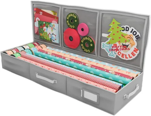 Contenedor de almacenamiento de papel de regalo, organizador de papel de regalo debajo de la cama, 41 x 14 x 6 pulgadas, soporte para caja para Gris