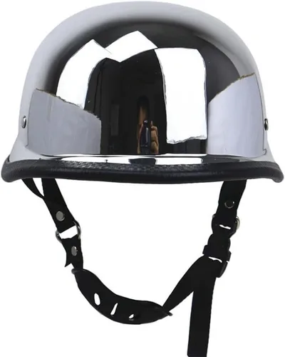 Miniatura 7 de Casco de media carcasa para motocicleta, aprobado por DOT, espejo plateado cromado, portátil, estilo alemán, casco retro para hombres y mujeres