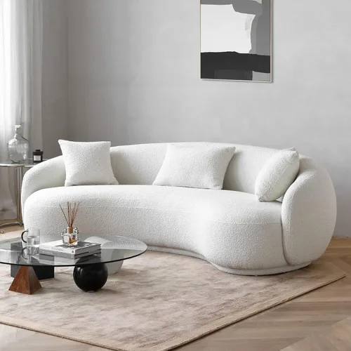 Miniatura 9 de Acanva Sofá de sala de estar curvado moderno de mediados de siglo, sofá de tela Boucle de 4 asientos para dormitorio, oficina, apartamento, gris