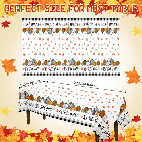 Miniatura 6 de Buryeah 3 manteles de plástico desechables de Acción de Gracias y otoño, mantel de arce a cuadros de calabaza, 51 x 86.6 pulgadas, rectangular