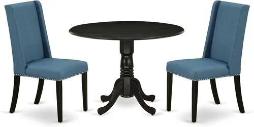 East West Furniture DLFL3-ABK-21 - Juego de mesa de comedor de 3 piezas contiene una mesa de cocina redonda con gotas y 2 sillas de comedor Parsons