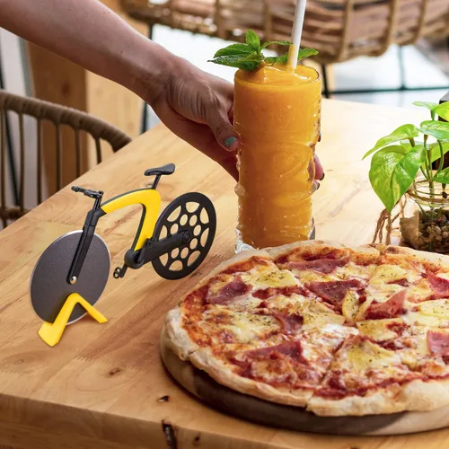 Miniatura 7 de Rueda cortadora de pizza para bicicleta con soporte, cuchillo de pizza de acero inoxidable de 2.4 pulgadas, superficie esmerilada antiadherente