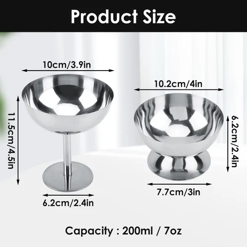 Miniatura 2 de Taza de helado, 4 cuencos de acero inoxidable para servir postres, tazones para salsa, mini tazones de yogur con patas redondas, tazas de dulces