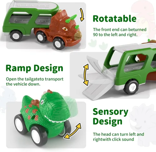 Miniatura 3 de newcrave Coche de dinosaurio 5 en 1 para niños pequeños, juguete para niños de 1, 2, 3, 4, 5 años, camión de dinosaurios para niños pequeños de 1-3