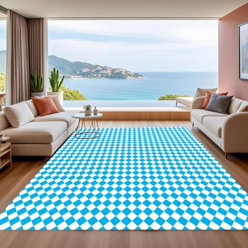 Miniatura 15 de Alfombra ondulada azul única con diseño de cuadros para sala de estar, extra grande, lavable a máquina, alfombra de pasillo de cocina, alfombra