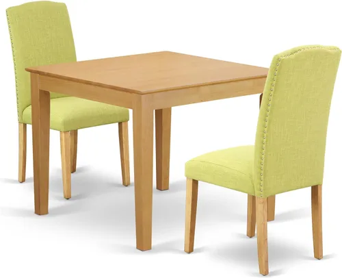 Miniatura 14 de East West Furniture OXEN5-LWH-06 - Juego de mesa de comedor moderno de 5 piezas, incluye una mesa cuadrada de madera y 4 sillas Parson tapizadas