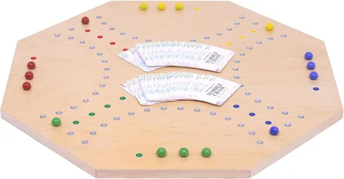 Miniatura 2 de Marble Chase (Cards N' Marbles) Juego de madera – Tablero de doble cara de 23 pulgadas de ancho – Incluye cartas y canicas