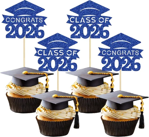 Miniatura 35 de 24 piezas 2026 decoraciones para cupcakes de graduación 2026 con purpurina clase de 2026 para graduación de graduación para felicitaciones 2026