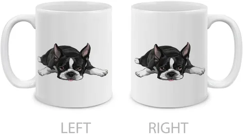 Miniatura 2 de MUGBREW Boston Terrier - Taza de café de cerámica con diseño de perro acostado y mirando hacia arriba, 11 onzas