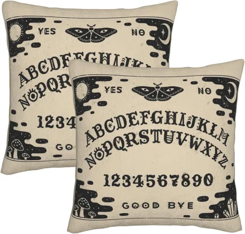 Paquete de 2 fundas de almohada vintage con diseño de tablero mágico de Ouija Spirit, funda de almohada negra de terciopelo suave, decoración del