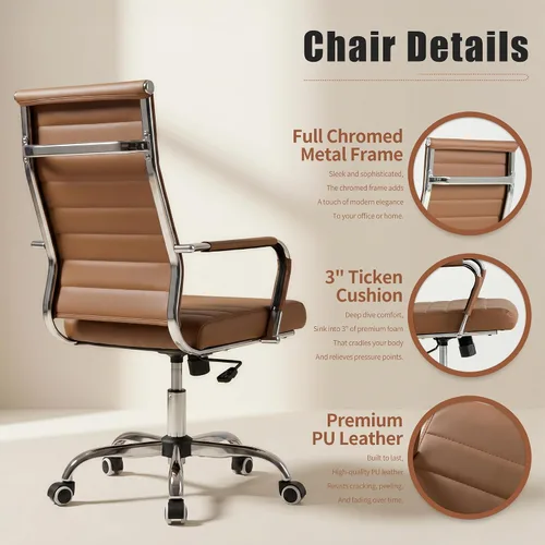 Miniatura 4 de Silla de oficina ergonómica Okeysen, sillas modernas de cuero acanalado para sala de conferencias, silla ejecutiva ajustable giratoria con ruedas