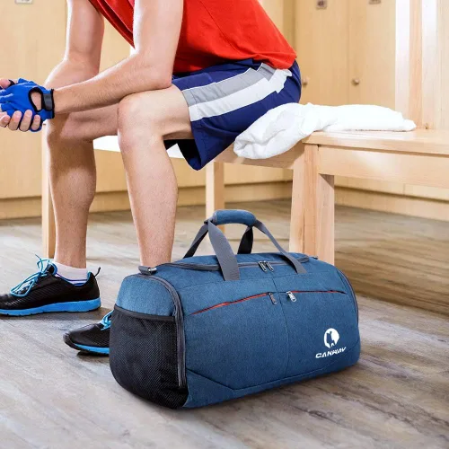 Miniatura 6 de Canway - Bolsa deportiva para gimnasio, bolsa de lona para viaje con compartimento para bolsa húmedo y para zapatos para hombres y mujeres, de 45 L