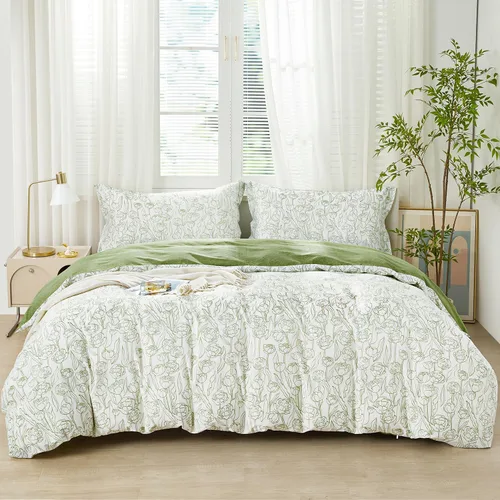 Miniatura 47 de SAPHREAS Juego de Funda de Edredón de Flores Rosas 2 piezas Algodón Estilo Jardín Campanilla Floral Ropa de Cama Juego de Funda de Edredón 100%
