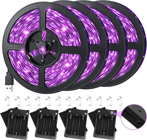 Tira de luz negra de 33 pies, funciona con USB y pilas, para fiesta brillante, tira de luces negras para decoración de Halloween, decoración de 10M