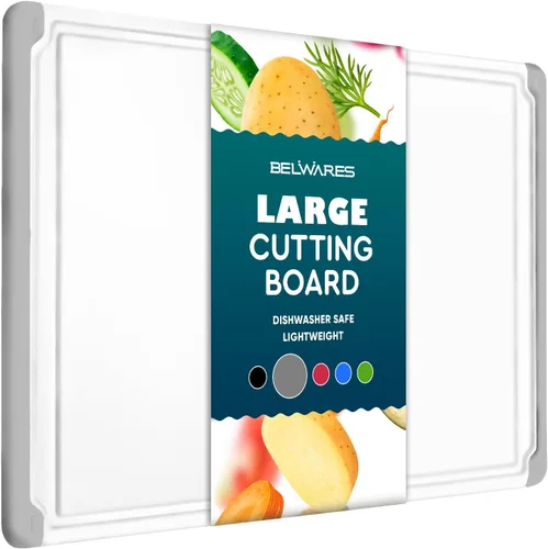 Miniatura 9 de Tabla de cortar de plástico extra grande para cocina, tabla de cortar de 18 pulgadas, apta para lavavajillas, tabla de cortar reversible con ranura