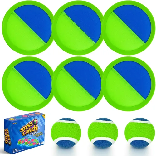 Ayeboovi Juego de pelota para lanzar y atrapar, juguetes para la piscina y playa al aire libre, juegos para niños, 6 palas, 3 bolas, piscina, playa,