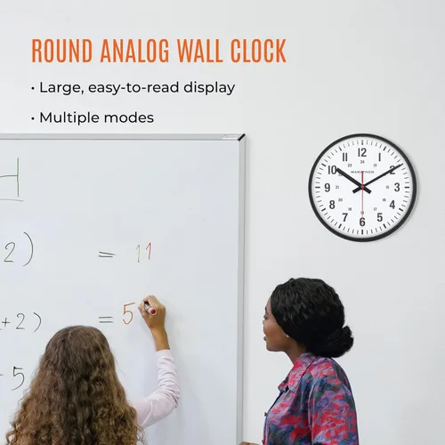 Miniatura 2 de MARATHON Reloj de pared analógico silencioso de barrido continuo de grado comercial de 10 pulgadas con marcadores de 12/24 horas, números grandes