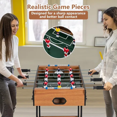 Miniatura 3 de Goplus Mesa de futbolín plegable, mesa de fútbol de madera de 27 pulgadas con 2 balones de fútbol y guardadores de puntuación, juego de fútbol