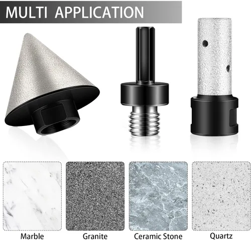 Miniatura 5 de Lothee 3 brocas de biselado de diamante con adaptador de rosca de 5/8-11, brocas de fresado de dedo de diamante de 3/5 pulgadas para azulejos, Negro