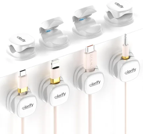 Miniatura 10 de Paquete de 8 clips de resorte para cables [giratorio en 360°, uso con 1 mano], clips adhesivos para cables para mesita de noche, escritorio, pared