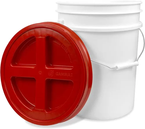 Miniatura 28 de ePackageSupply Cubo blanco de 5 galones con rosca de sello gamma rojo en la tapa hermética, fabricado en Estados Unidos, grado alimenticio, plástico