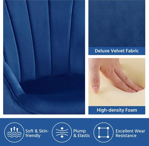 Miniatura 6 de Topeakmart Silla decorativa de terciopelo, moderna y de mediados de siglo, silla de maquillaje con acolchado suave y respaldo alto para sala de Azul
